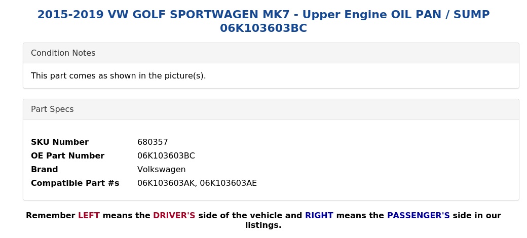 UPPER ENGINE OIL PAN / SUMP