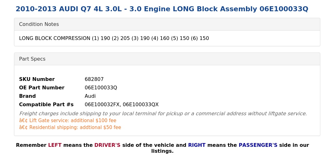 3.0 ENGINE LONG BLOCK ASSEMBLY