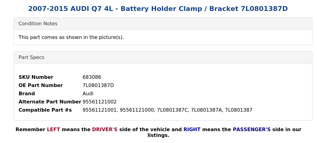 BATTERY HOLDER CLAMP / BRACKET