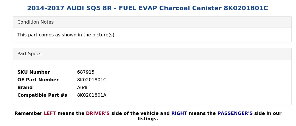 FUEL EVAP CHARCOAL CANISTER