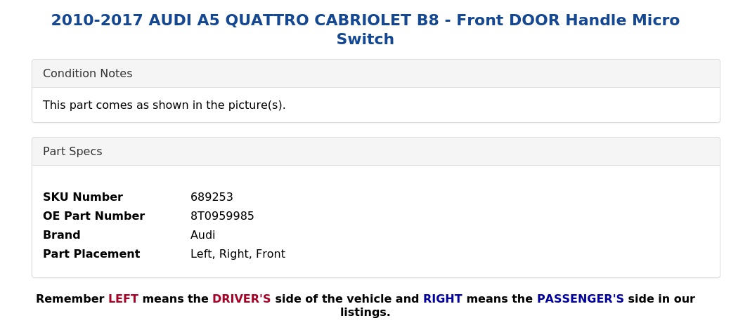 DOOR HANDLE MICRO SWITCH