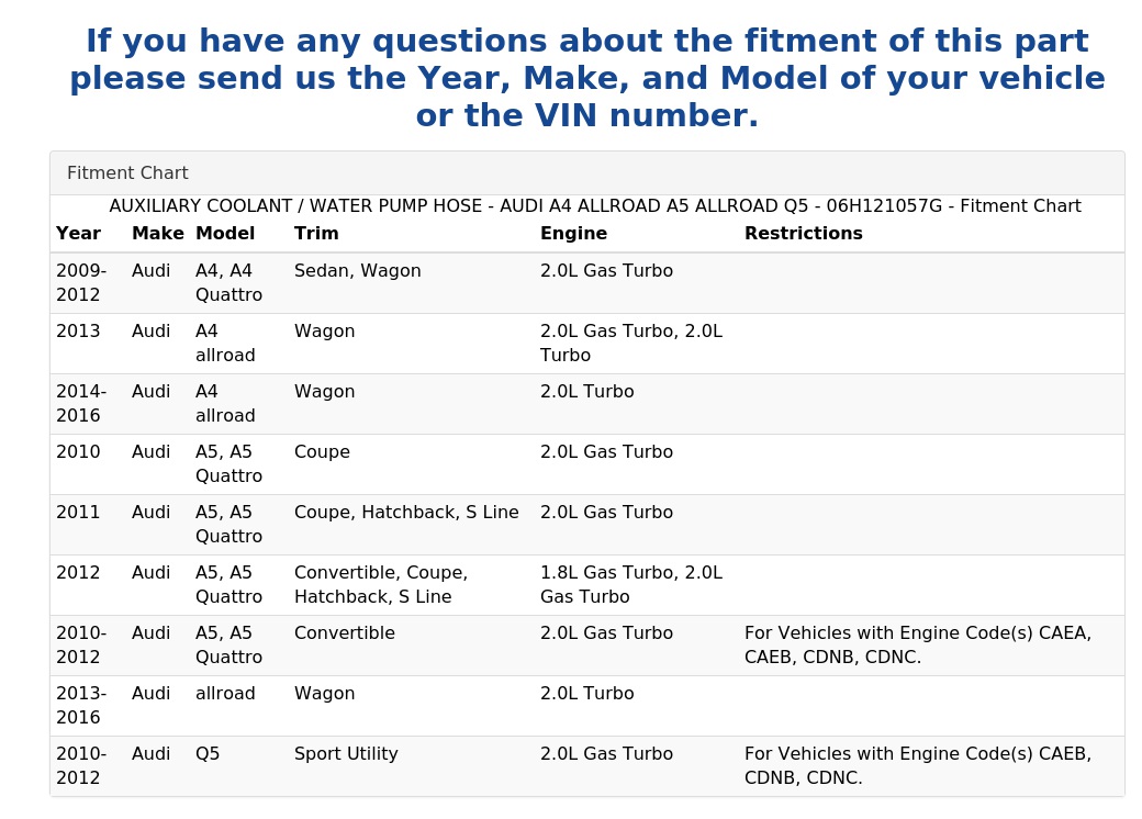 AUXILIARY COOLANT / WATER PUMP HOSE