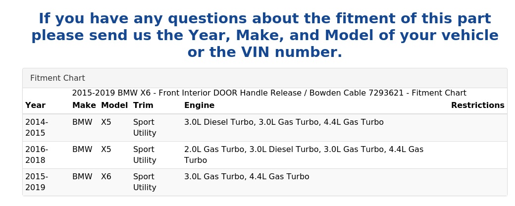 INTERIOR DOOR HANDLE RELEASE / BOWDEN CABLE