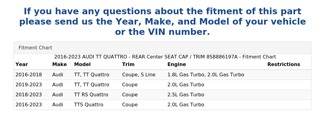 CENTER SEAT CAP / TRIM