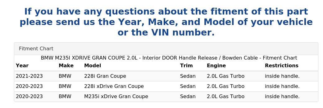 INTERIOR DOOR HANDLE RELEASE / BOWDEN CABLE