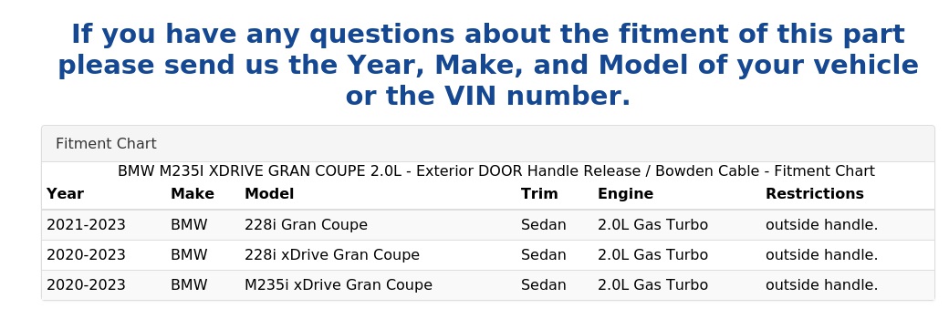 EXTERIOR DOOR HANDLE RELEASE / BOWDEN CABLE