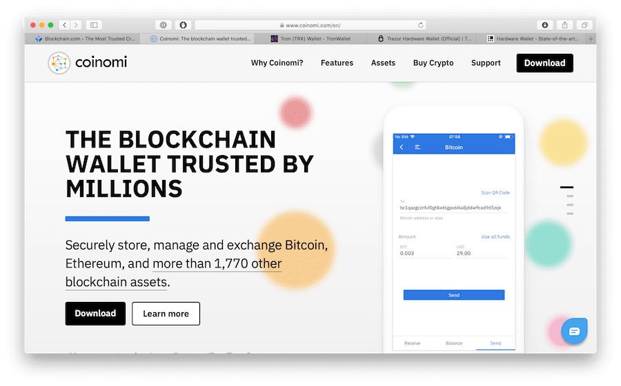 screenshot of coinomi bitcoin wallet