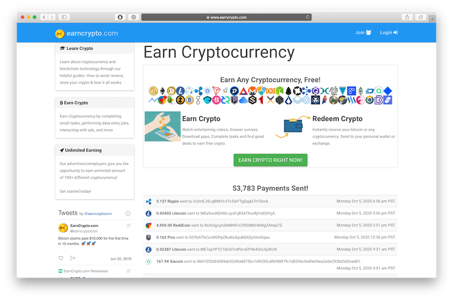 earncrypto.com is a faucet including xrp as an option