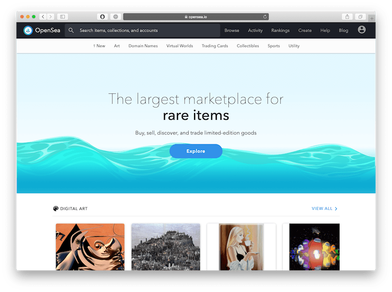 opensea is a dapp that allows you to trade the best rare items