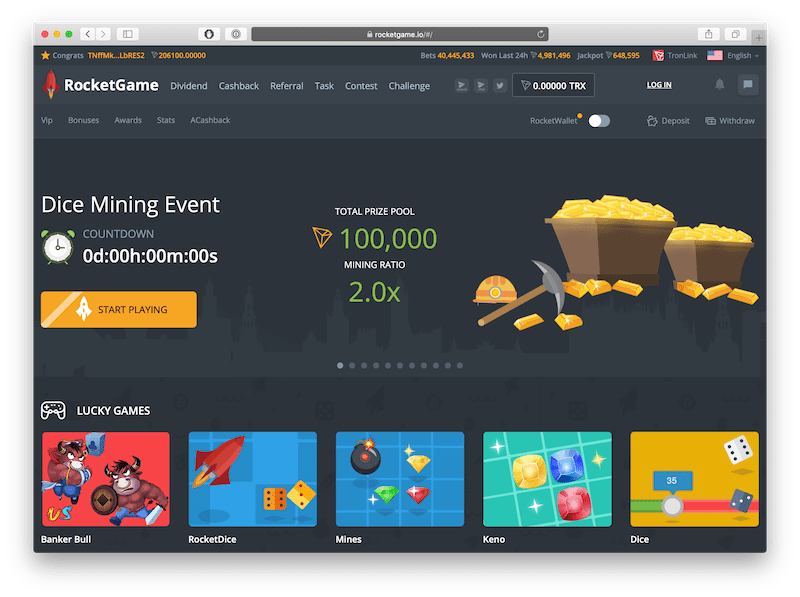 rocketgame is the best tron casino dapp available