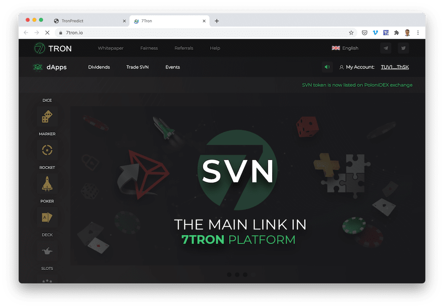 7tron is one of many tron gambling dapps