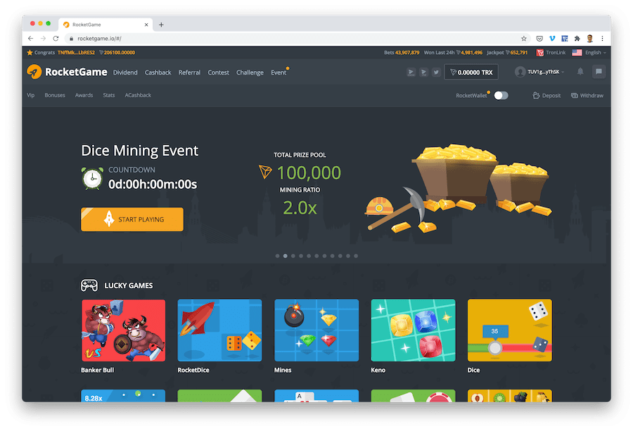 rocketgame offers real trx gambling