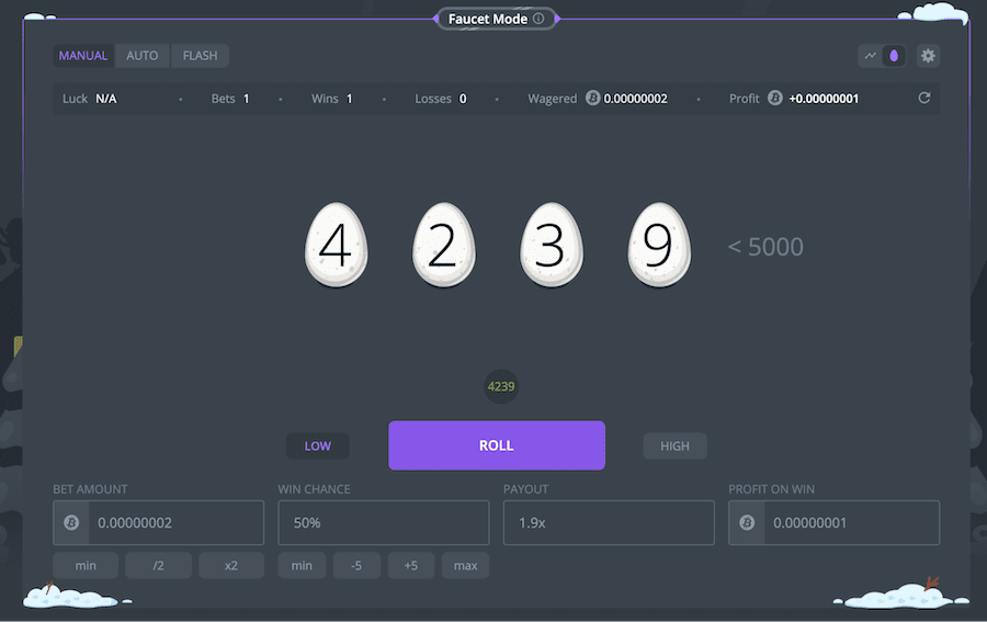 duckdice game is unique with eggs and offers instant payouts