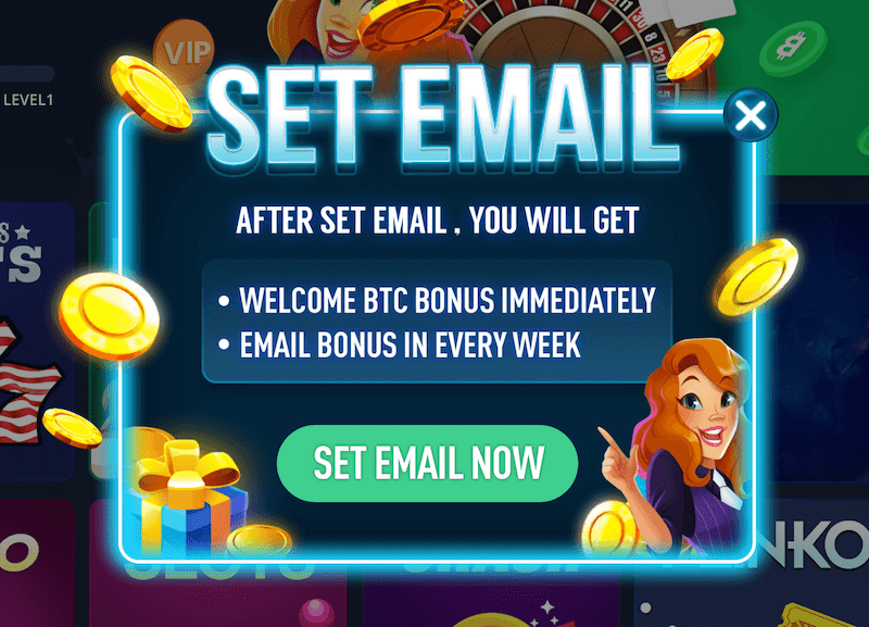 luckyfish requires you to set your email for their BTC welcome bonus at their faucet