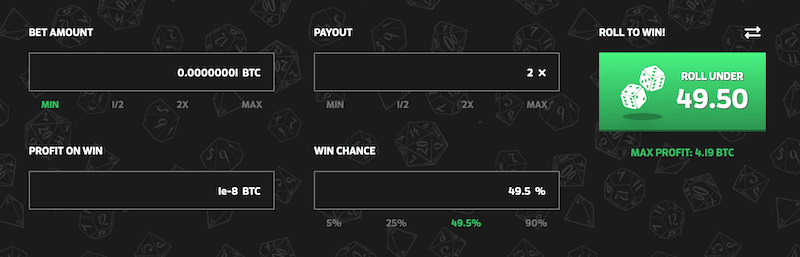 mintdice is a minimal dice crypto gambling casino with instant withdrawal