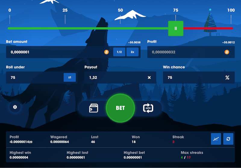 wolf.bet dice is one of the best sites for crypto gambling with bitcoin withdrawals