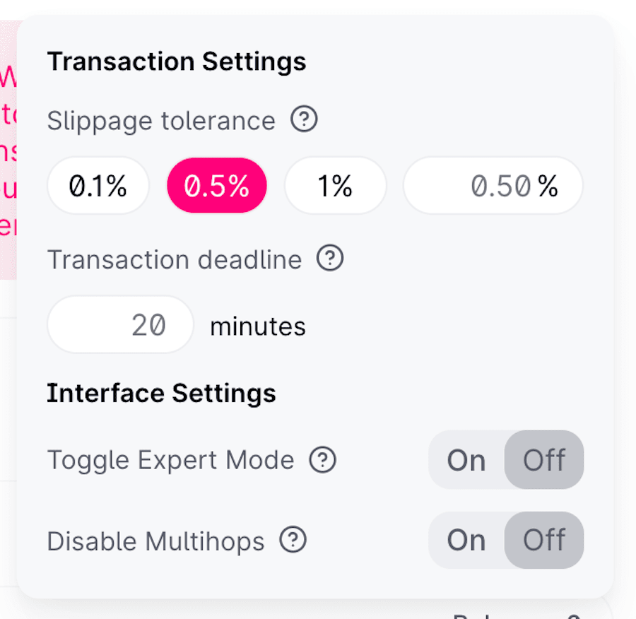 uniswap pools transaction settings