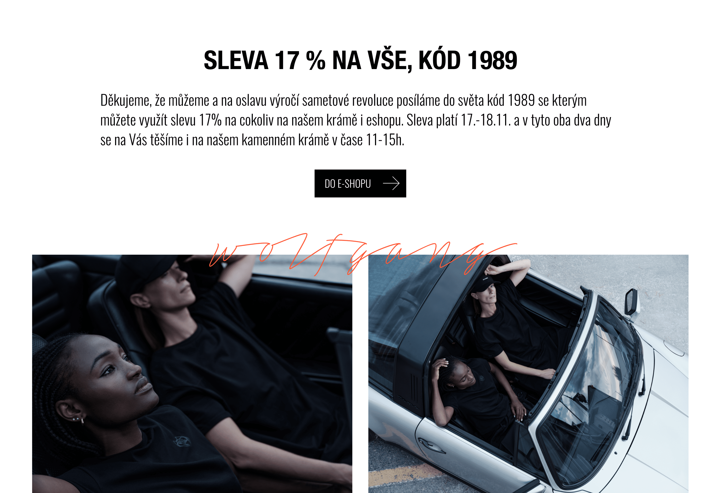 Tlačítko na homepage, fotky modelek v černém oblečení v autě