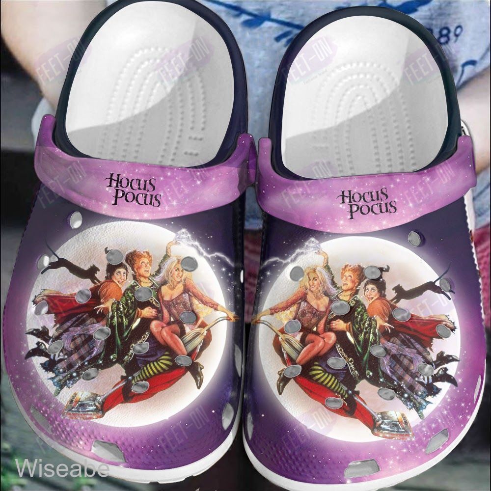 Hocus Pocus Halloween Pink Crocs Crocband Clogs, Halloween Gift Ideas For Adults