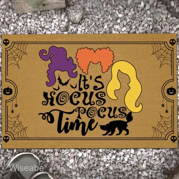 It's Hocus Pocus Time Three Sanderson Sisters Doormat , Halloween Front Door Decoration