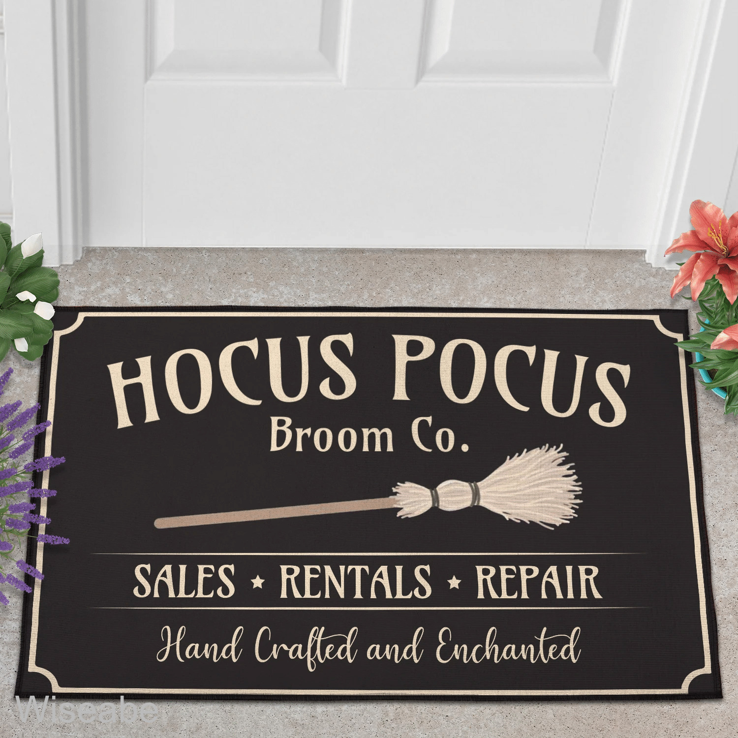 Hocus Pocus Broom Co Doormat, Halloween Front Door Decoration