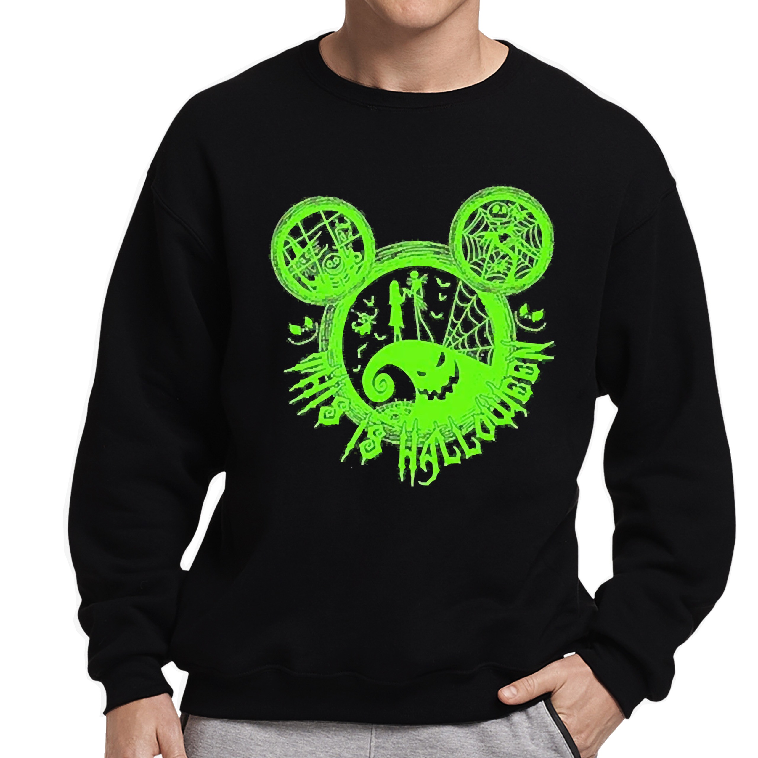 Mens Halloween Shirts For Disney Mickey Lover - Mickey Jack Skellington And Sally Pattern Vintage Disney Halloween Sweatshirt