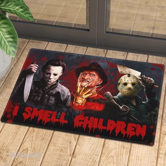 I Smell Children Horror Jason Michael Freddy Killers Halloween Doormat, Halloween Front Door Decoration