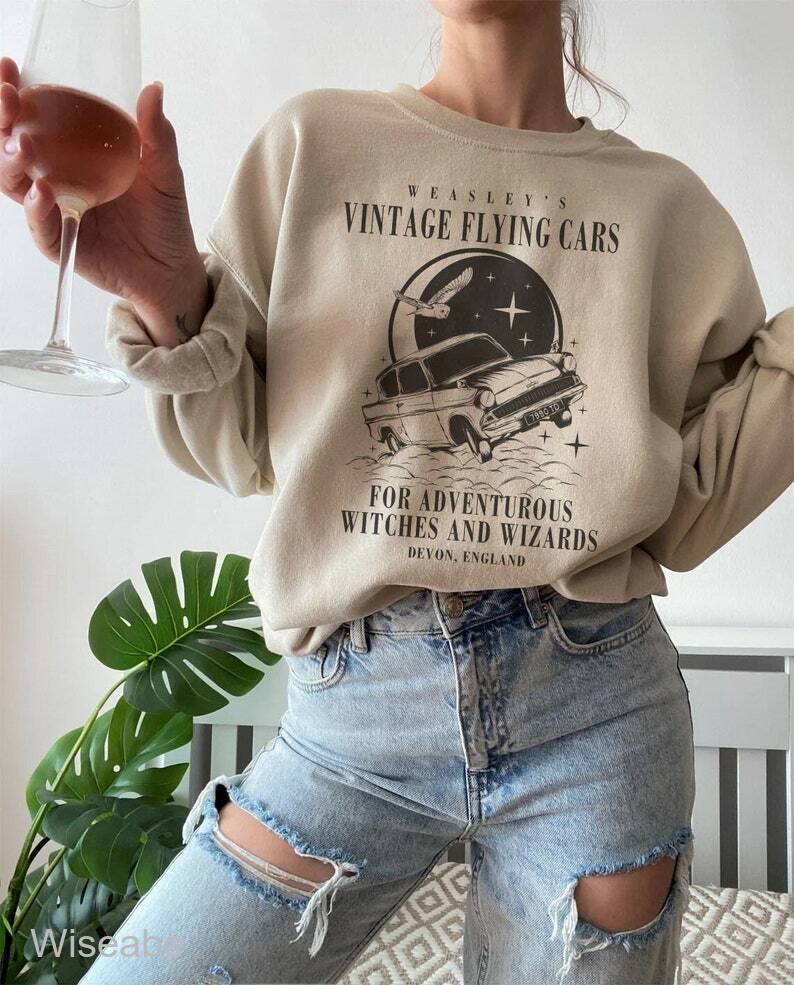 Weasleys Vintage Flying Cars For Adventurous Witches And Wizards Sweatshirt, Harry Potter Merchandise