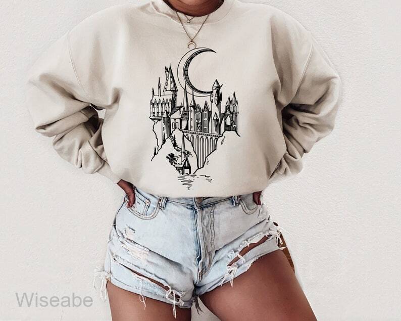 VIntage Hogwarts School Castle Harry Potter Crew Neck Sweatshirt, Harry Potter Shirts For Women