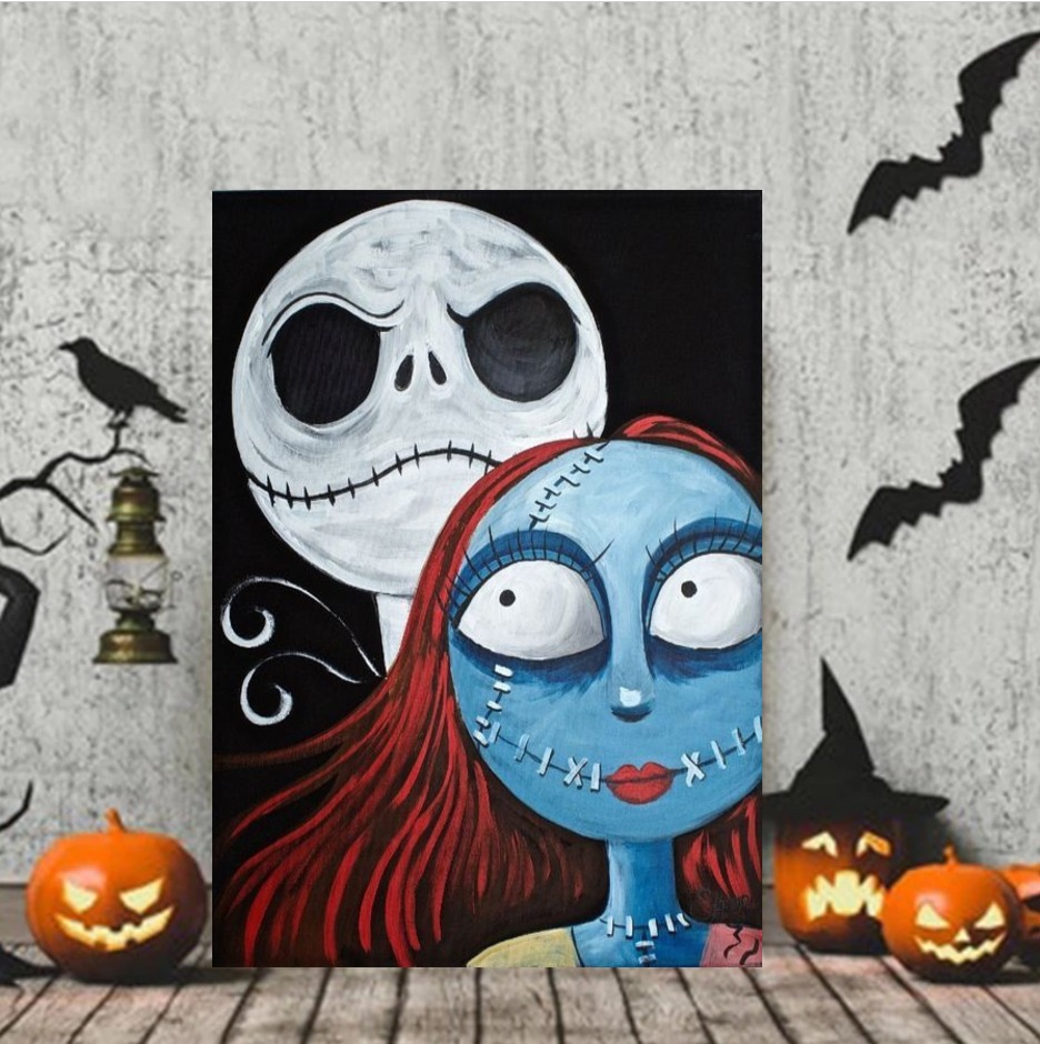 Unique Jack And Sally Halloween Canvas Painting