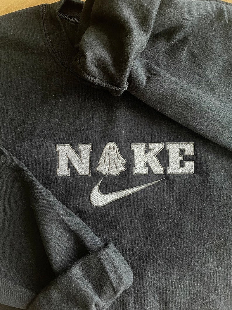 New Embroidered Nike Logo And Ghost Nike Halloween Sweatshirt