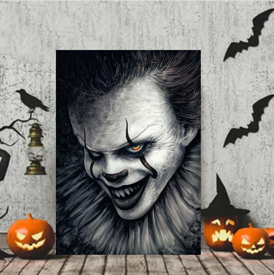 Horror IT Smile Black And White Halloween Canvas Painting