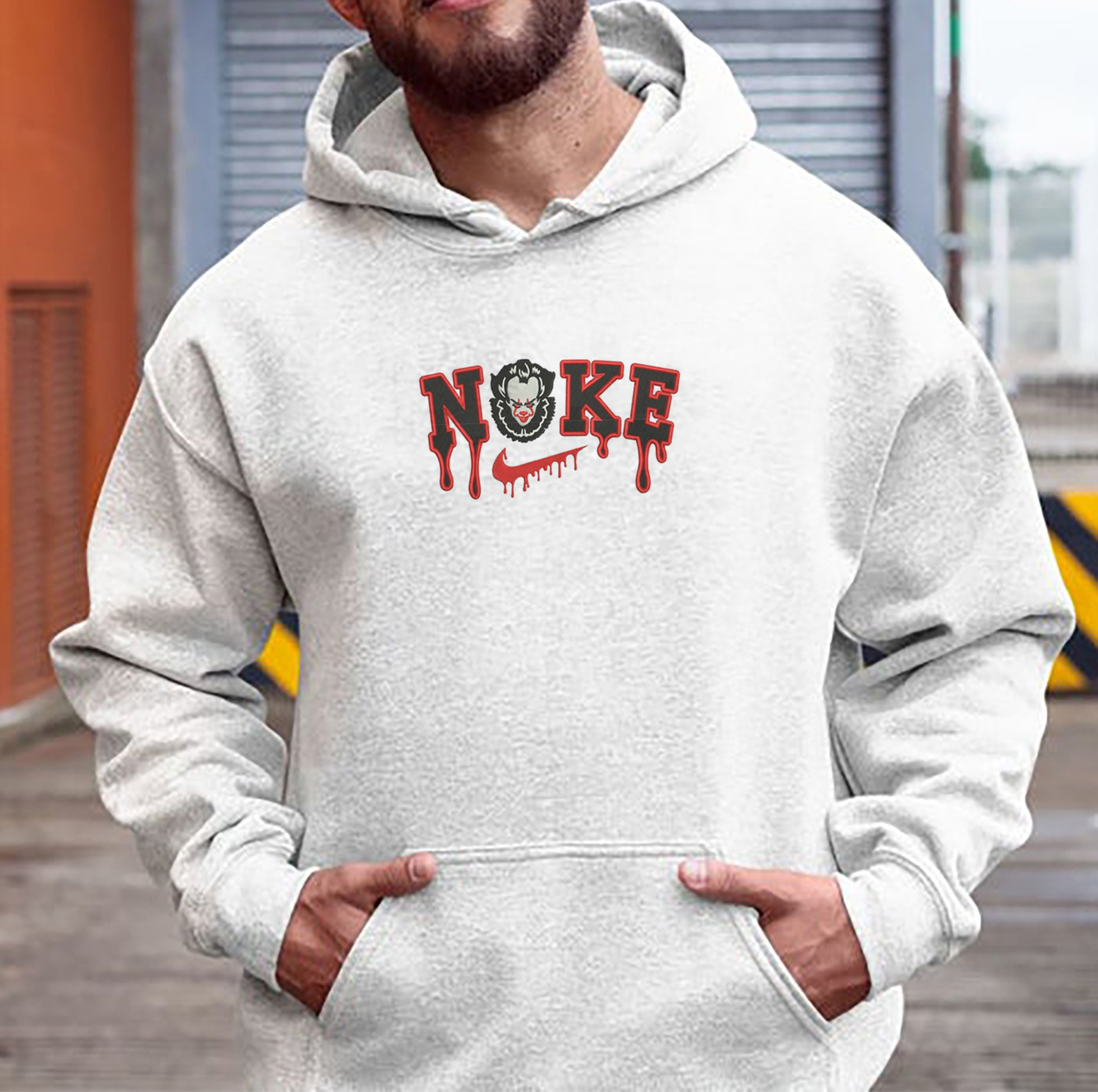 Men's Halloween Shirts For Nike brand Lover - Horror Embroidered Bloody Nike Logo And IT Nike Halloween Hoodie