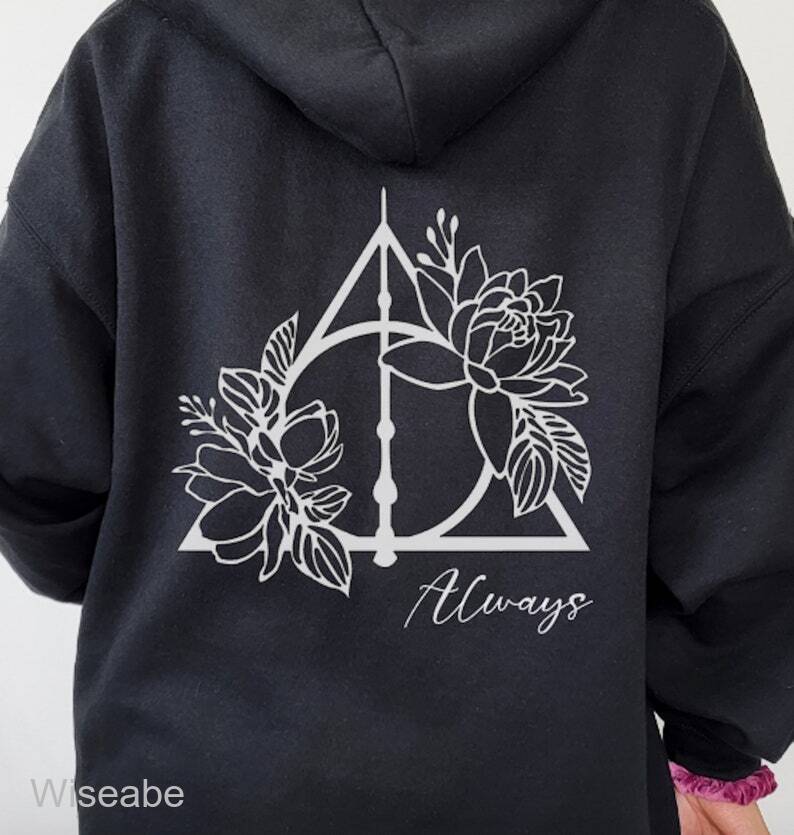 Vintage Three Deathly Hallows Logo Always Beside Flower Harry Potter Hoodie, Harry Potter Shirts For Women