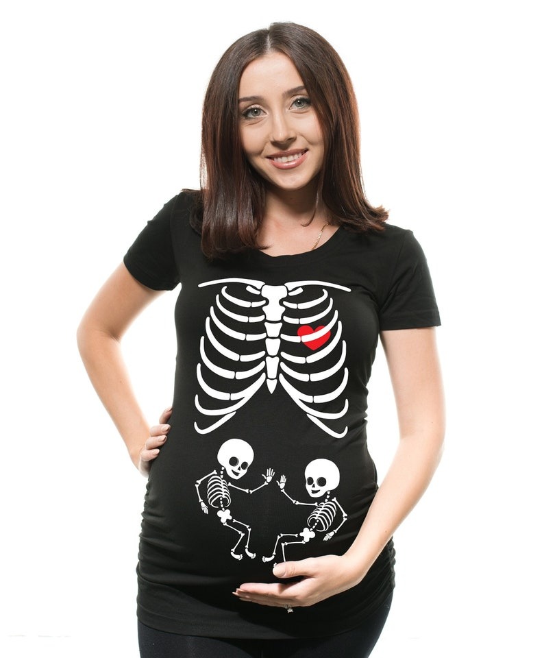 Unique Halloween Twins Baby Skeleton Maternity Shirt - Wiseabe Apparels