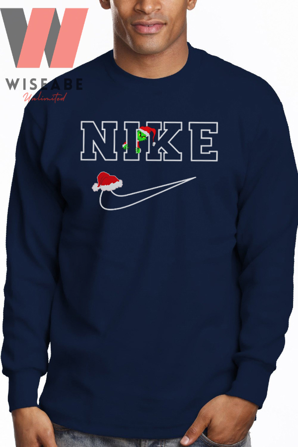 Cheap Nike Logo Santa Hat Grinch Christmas Sweatshirt, Cheap Xmas Gift Ideas For Him