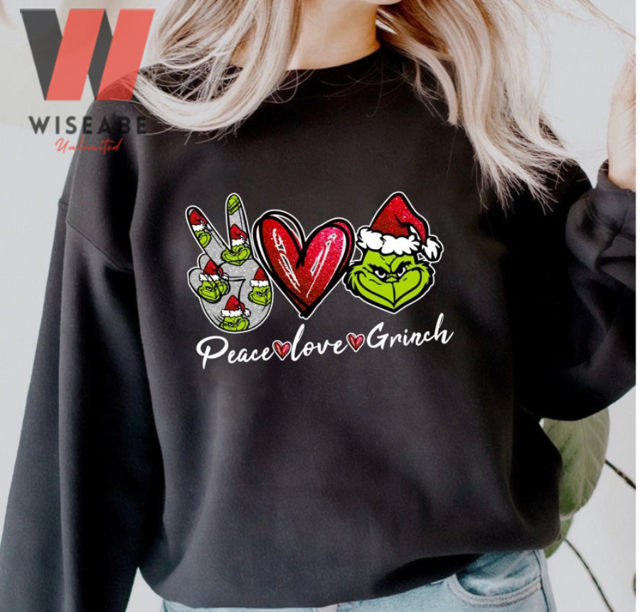 Peace Love Heart Grinch Face Christmas Sweatshirt