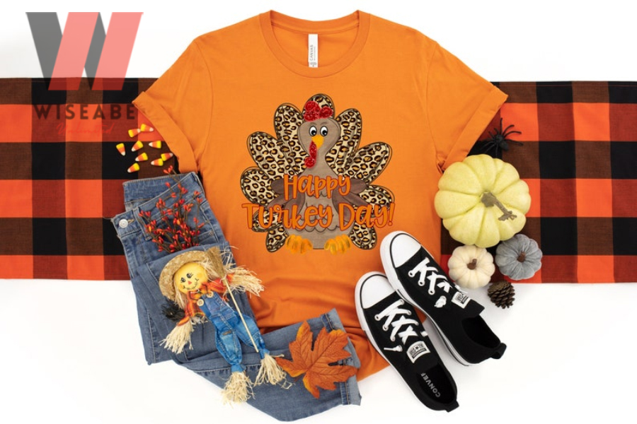 Cute Happy Turkeyday Leopard Turkey Pattern Thanksgiving T Shirt