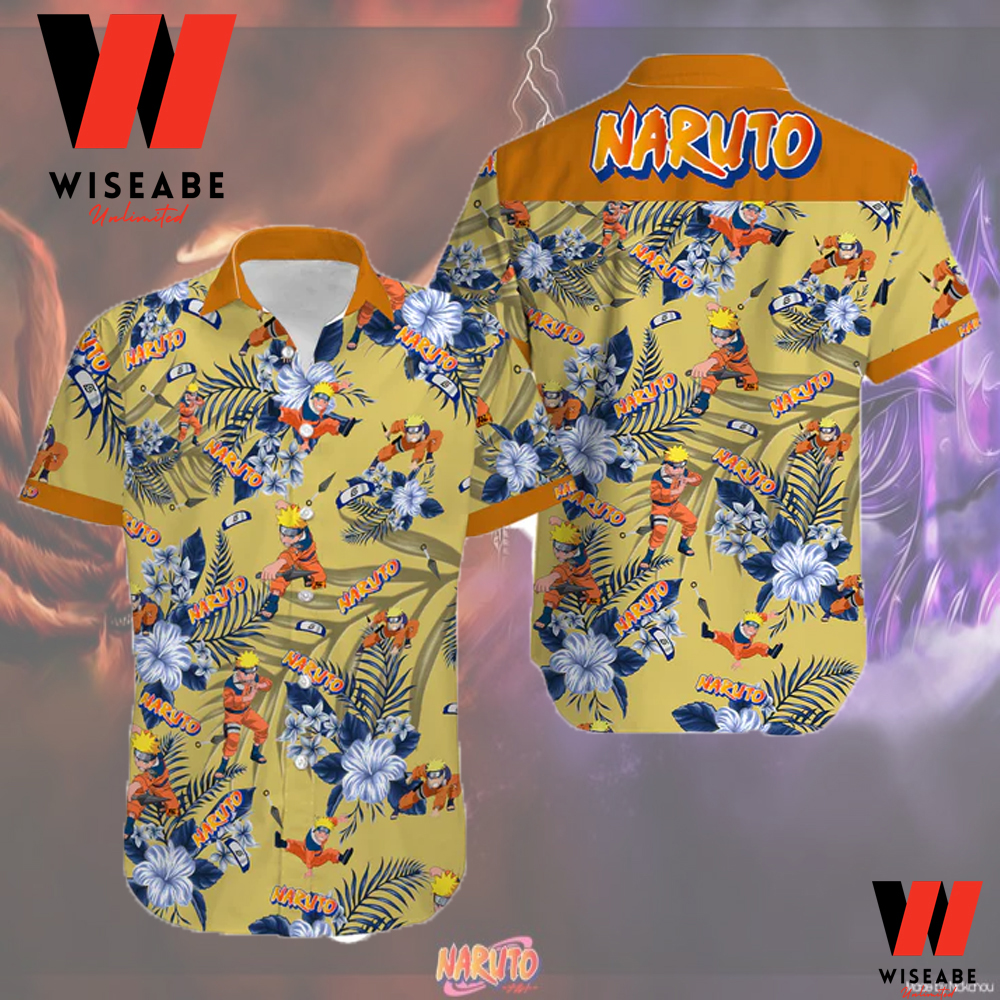 Yellow Tropical Flowers And Naruto Anime Hawaiian Shirt