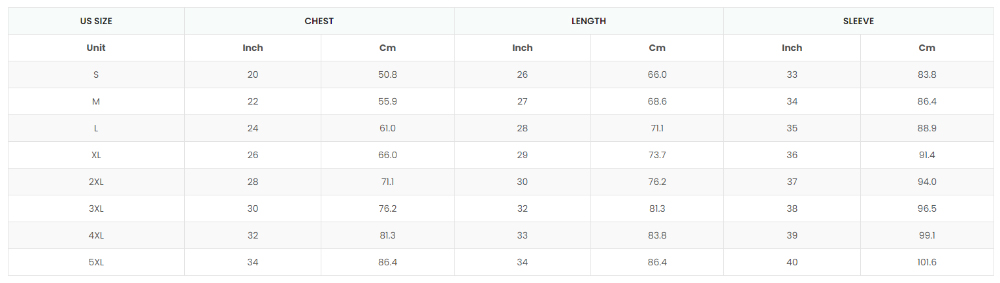 size guide 3d hoodie size guide 3d hoodie
