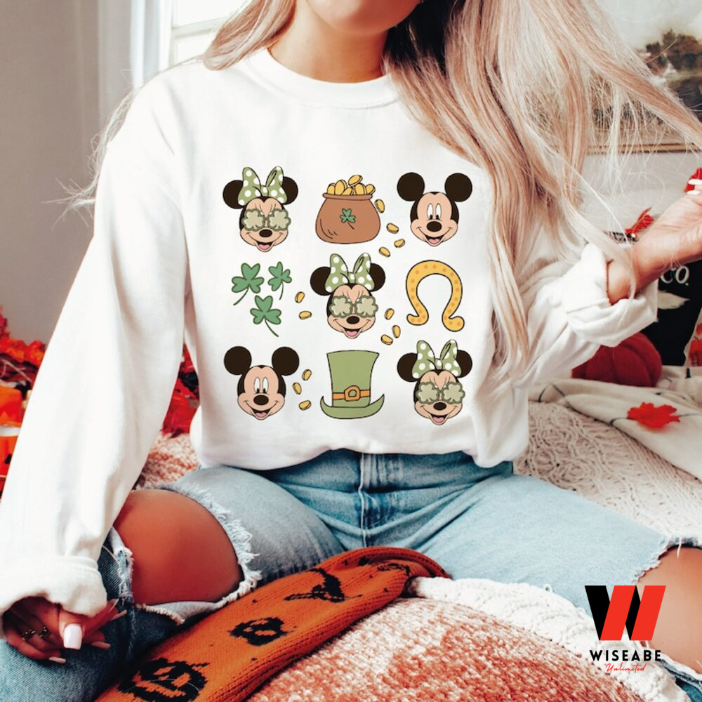 Vintage Disney Mickey And Friends Luckey Pattern Womens St Patricks Day Shirt, Disney St Patricks Day Birthday Gifts 