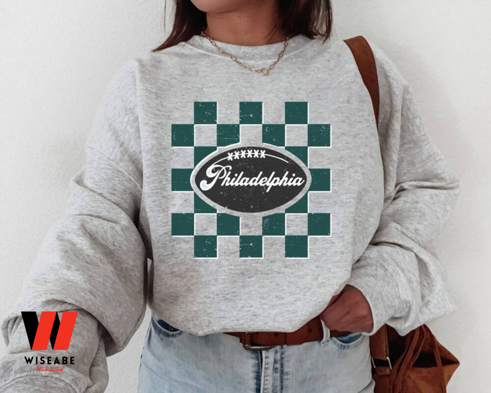 Vintage Philadelphia Eagles Football Green Caro Pattern Crewneck Sweatshirt