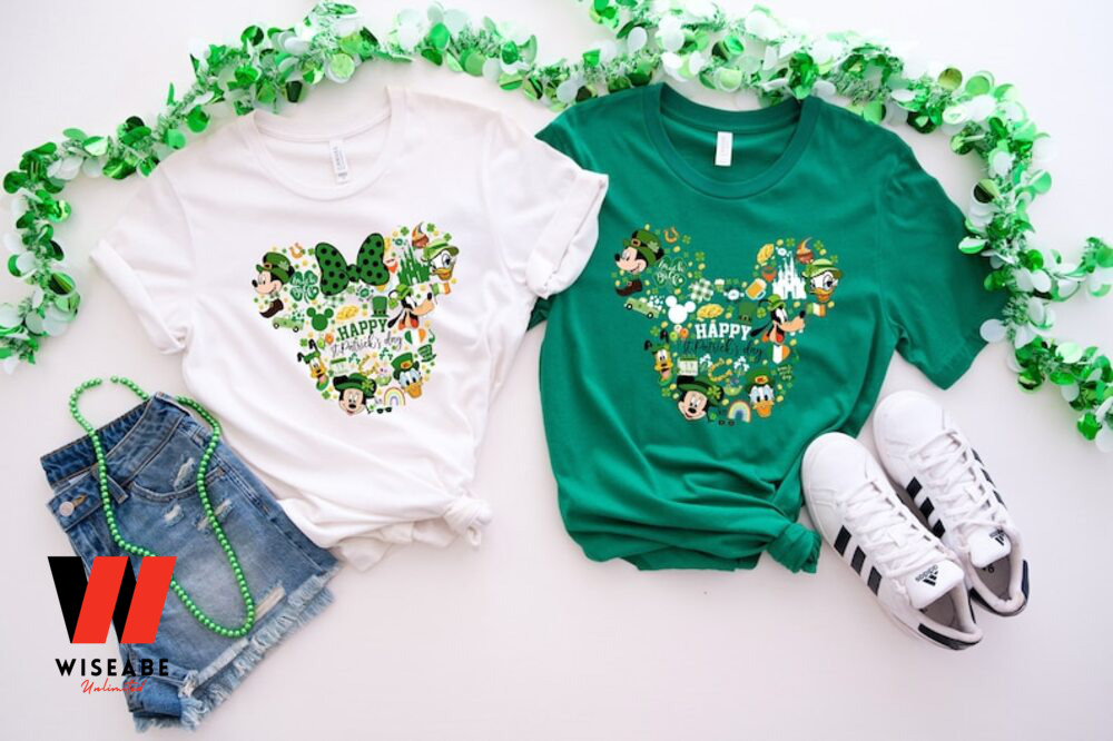 Mickey Mouse And Friends Lucky Irish Green Pattern Disney St Patrick Day Family T Shirt, Unique St Patrick's Day Birthday Gifts 