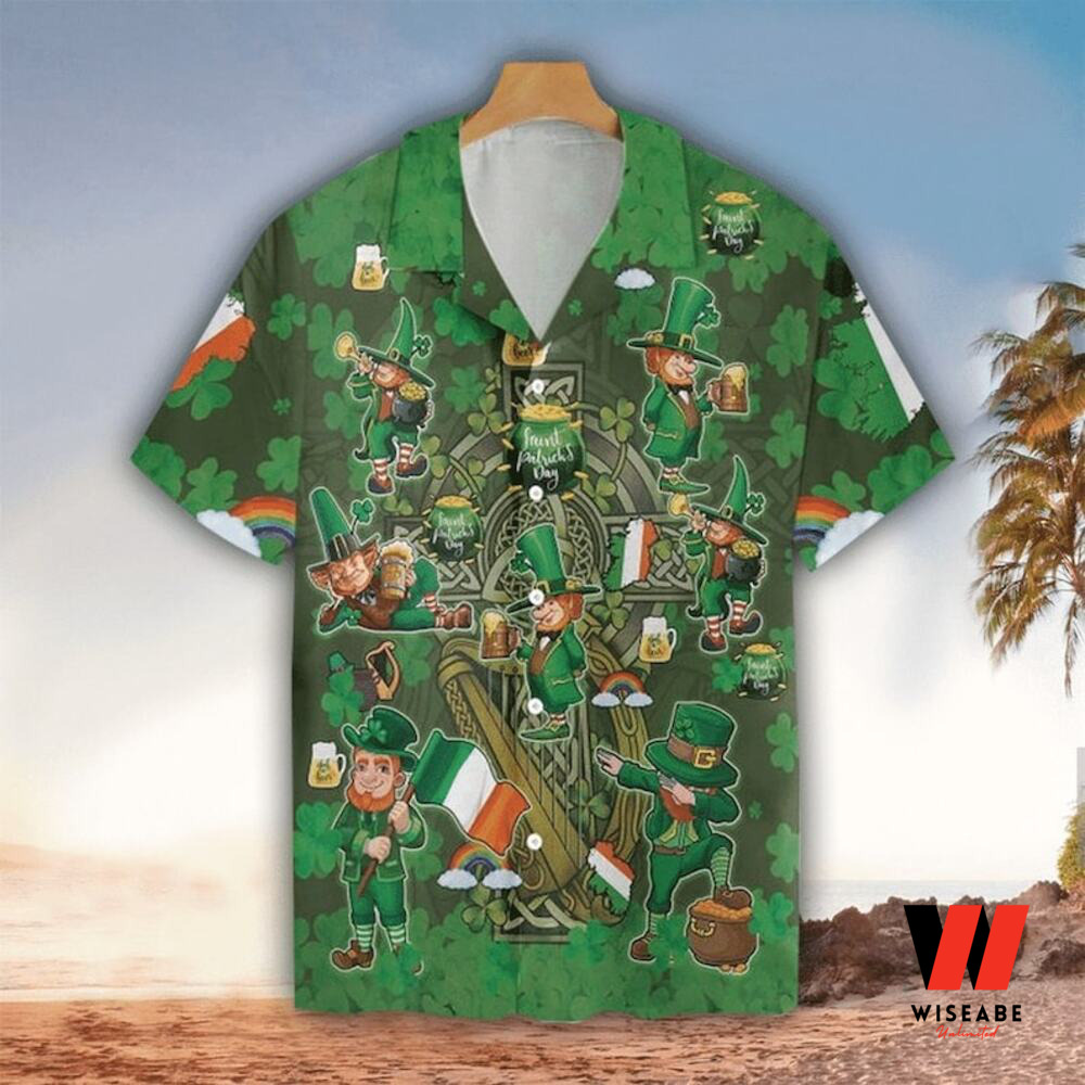 Vintage Irish Shamrock And Leprechauns Aloha St Patricks Day Hawaiian Shirt, Unique St Patricks Day Gifts