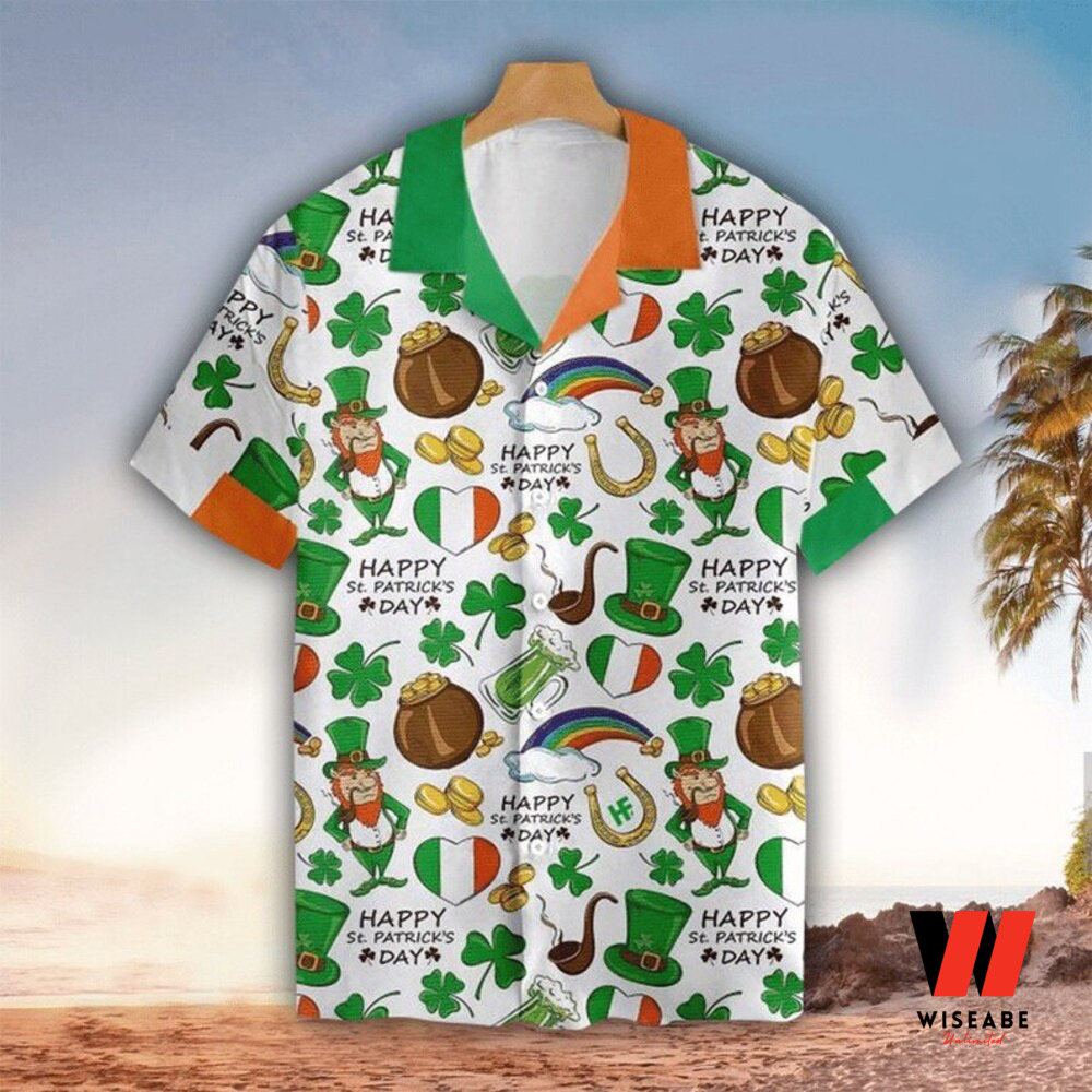 Vintage Little Irish Shamrock And Leprechauns Aloha Beach St Patricks Day Hawaiian Shirt, Unique St Patricks Day Birthday Gifts 