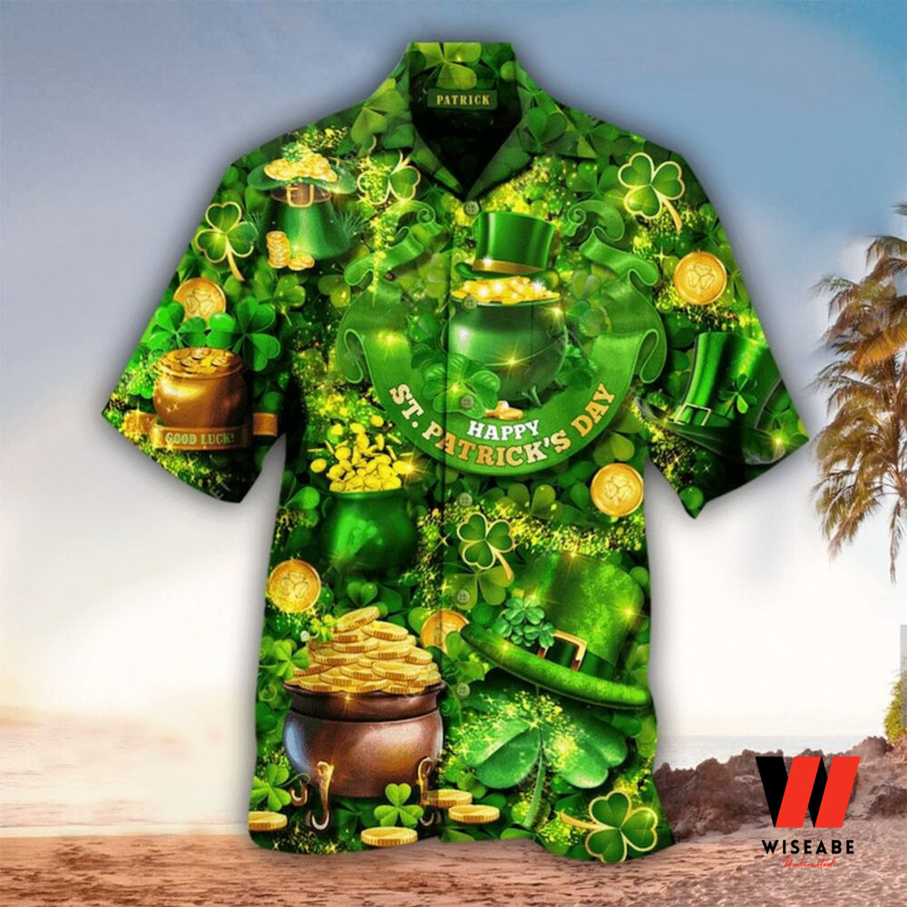 Irish Shamrock And Lucky Pattern St Patricks Day Hawaiian Shirt, St St Patrick's Day Birthday Gifts 