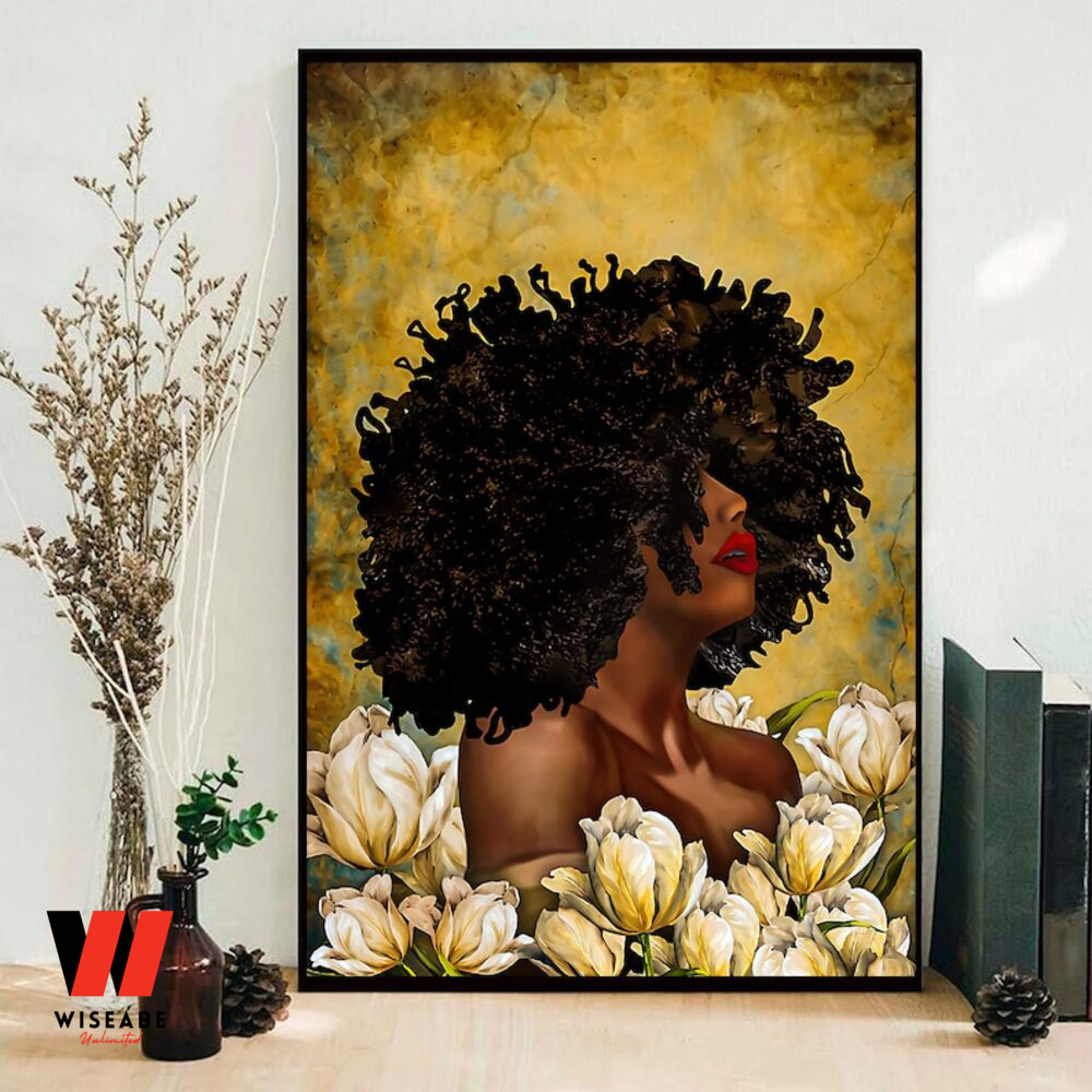 Black Queen With Flowers Wall Art Poster, Gifts For Black Moms