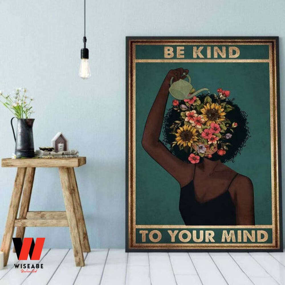 Afro Black Girl Pot Head Garden Be Kind To Your Mind Wall Art Poster, Black Mothers Day Gifts