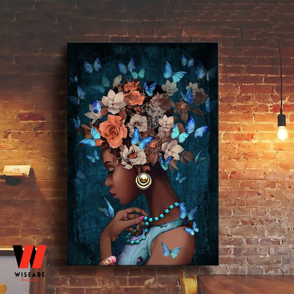 Butterfly Pot Head Black Woman WAll Art Poster, Birthday Gifts For A Black woman