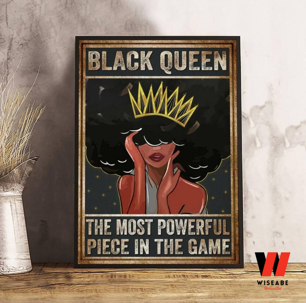 Black Queen The Most Powerful Piece In The Game Afro Girl Wall Art Poster, Black Mother Birthday Gift